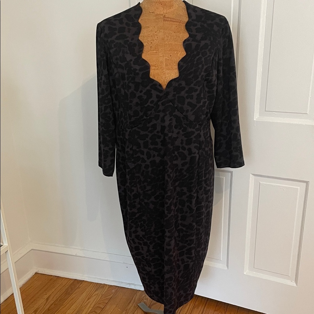 Anna Scholz Leopard Scallop Neck Knit Dress US 14